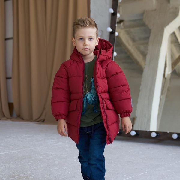 Дитяча подовжена зимова куртка в бордовому кольорі для хлопчика WJ-078-21 Burgundy boy фото