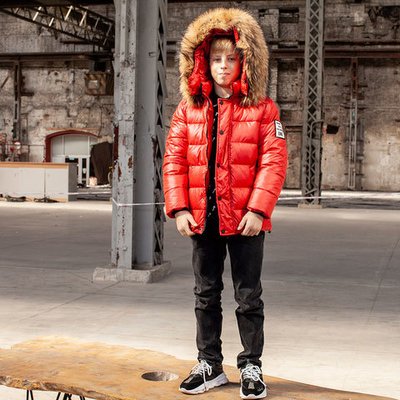 Підліткова зимова куртка з натуральної опушки червоного кольору на хлопчика WJ-077-20 red boy фото