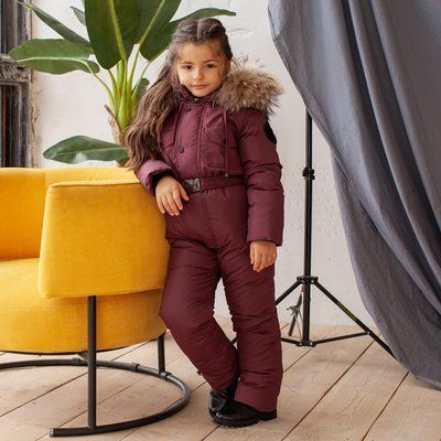 Дитячий зимовий комбінезон з натуральної опушкою WK-008-19 Burgundy фото