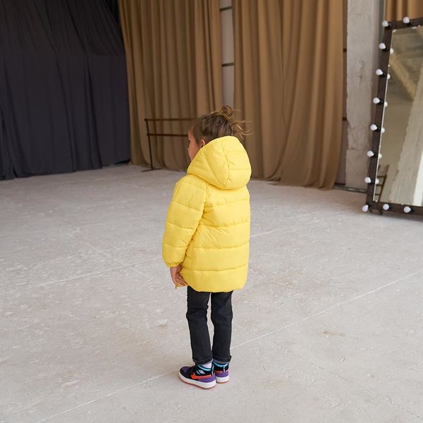 Дитяча подовжена зимова куртка в жовтому кольорі для дівчинки WJ-078-21 yellow girl фото