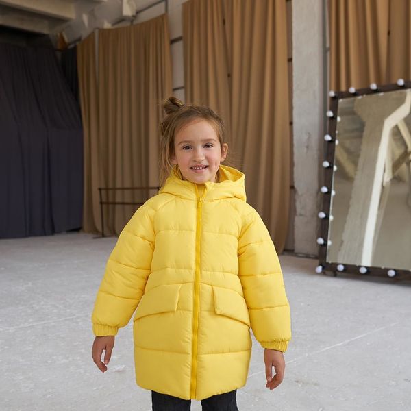 Дитяча подовжена зимова куртка в жовтому кольорі для дівчинки WJ-078-21 yellow girl фото
