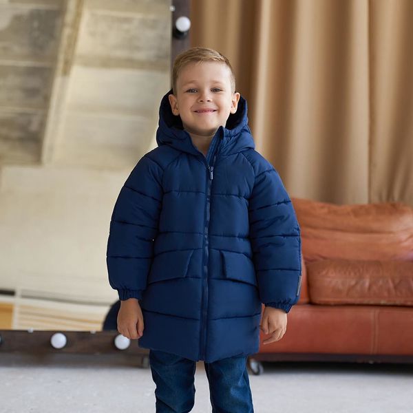 Дитяча подовжена зимова куртка в синьому кольорі для хлопчика WJ-078-21 blue boy фото