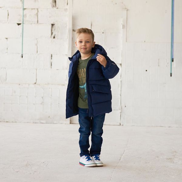 Дитяча подовжена зимова куртка в синьому кольорі для хлопчика WJ-078-21 blue boy фото