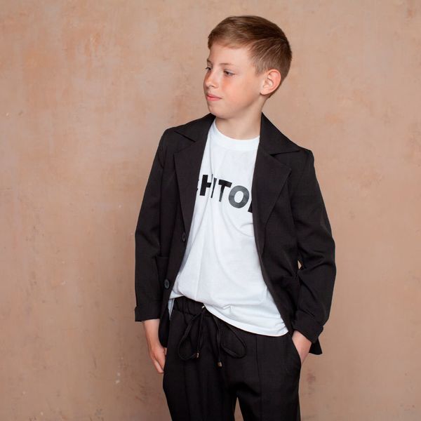 Дитячий, підлітковий літній брючний костюм в чорному кольорі для хлопчика S-016-19 black фото