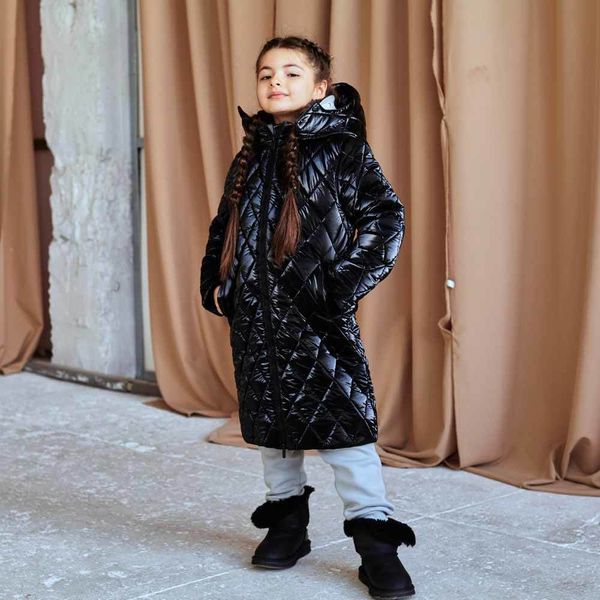 Дитяче, підліткове зимове стьобане пальто в чорному кольорі для дівчинки W-074-21 black girl фото