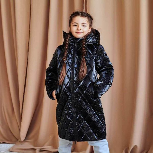 Дитяче, підліткове зимове стьобане пальто в чорному кольорі для дівчинки W-074-21 black girl фото