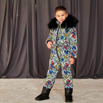 Дитячий зимовий комбінезон з принтом з натуральною опушкою для хлопчика WK-0023-17 фото