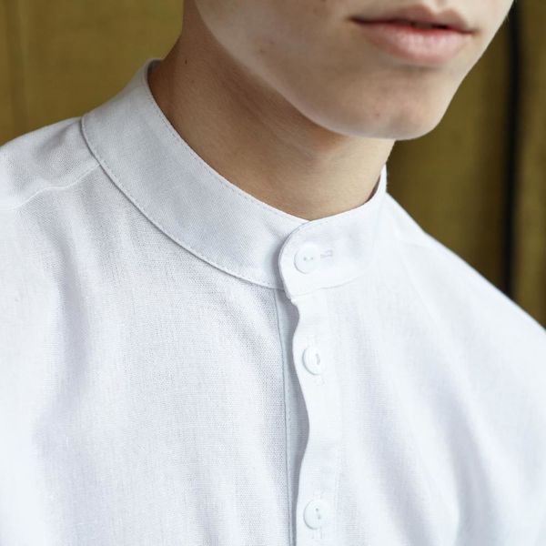 Підліткова сорочка з льону в білому кольорі для хлопчиків SH-002-21 white фото